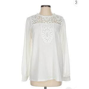 HALOGEN Lace Detail Long Sleeve Blouse Top XS extra small Ivory NWT Pullover